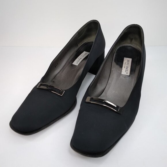 Bruno Magli Black Block Heel Fabric Slip On Pumps Size 10B - Picture 2 of 14